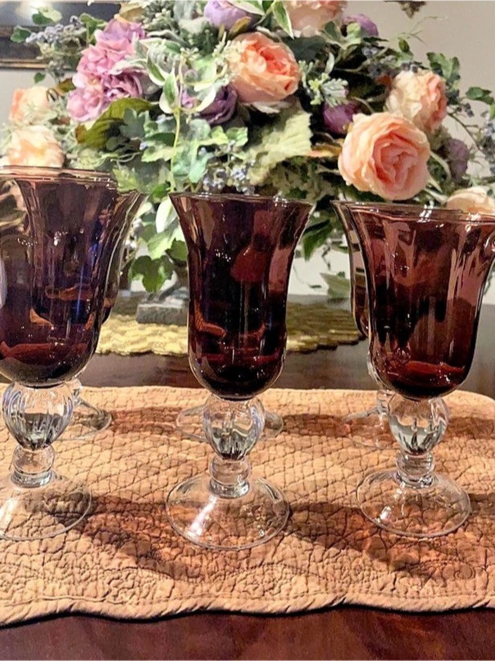 Lenox Crystal Colore Amethyst Water Goblets Purple Clear Ribbed Stem Set of 6